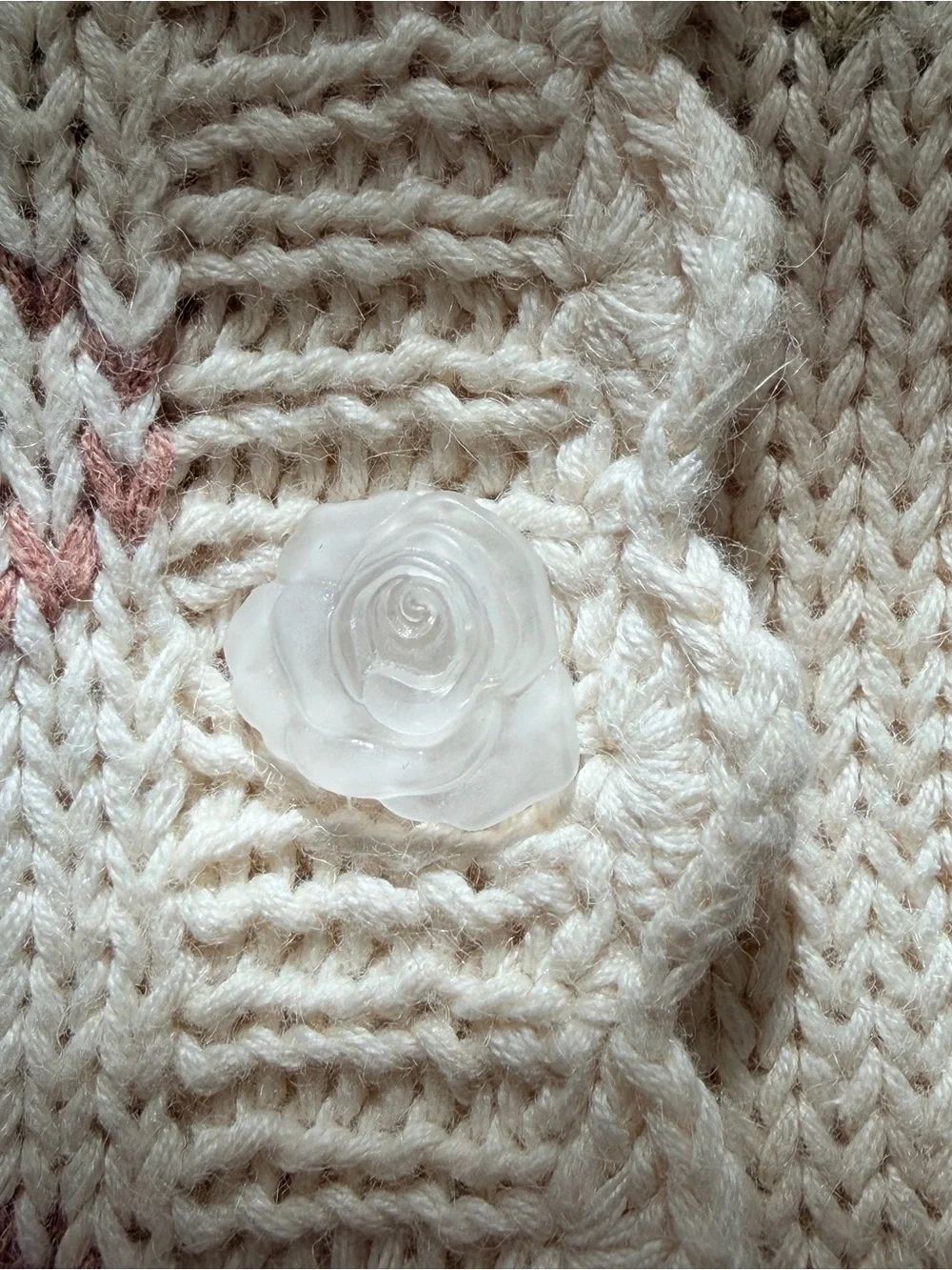 Vintage Hand Knit Floral Cottagecore Cardigan Cream Embroidered Sweater